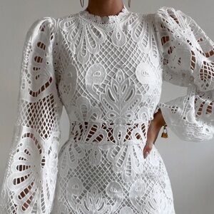 Showpo White Lace Long Sleeve Short Mini Dress Beach Bridal Party Minidress